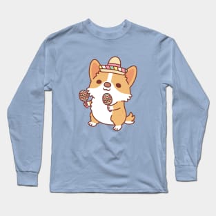 Cute Corgi Puppy With Fiesta Hat Long Sleeve T-Shirt